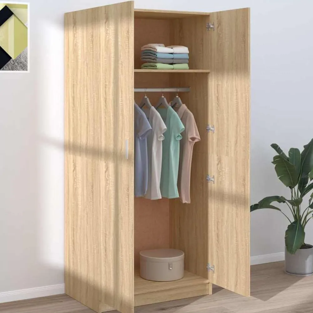 Kasten & Opbergmeubelen*vidaXL Kledingkast 80x52x180 cm bewerkt hout kleurig Sonoma eiken