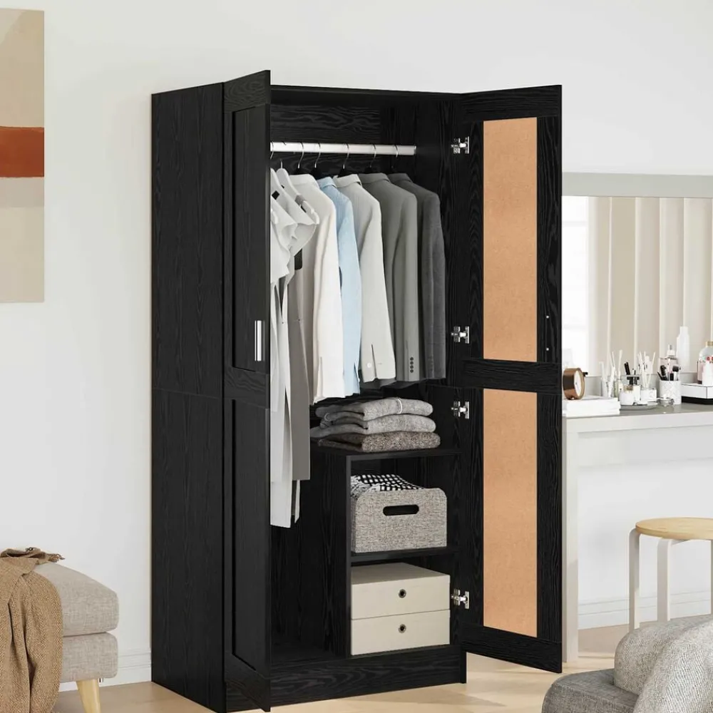 Kasten & Opbergmeubelen*vidaXL Kledingkast 82,5 x 51,5 x 180 cm Bewerkt hout Zwart eiken
