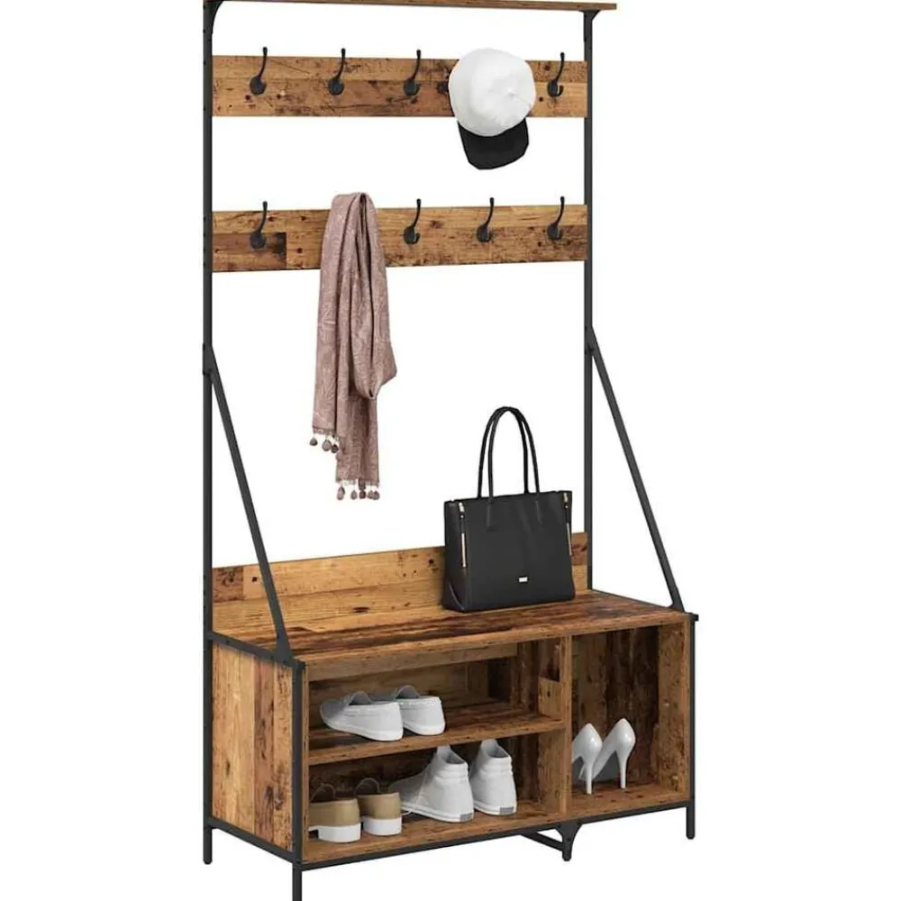 Huishoudelijke Benodigdheden*vidaXL Kledingrek met plank 100 x 41 x 184 cm Bewerkt hout Oud hout