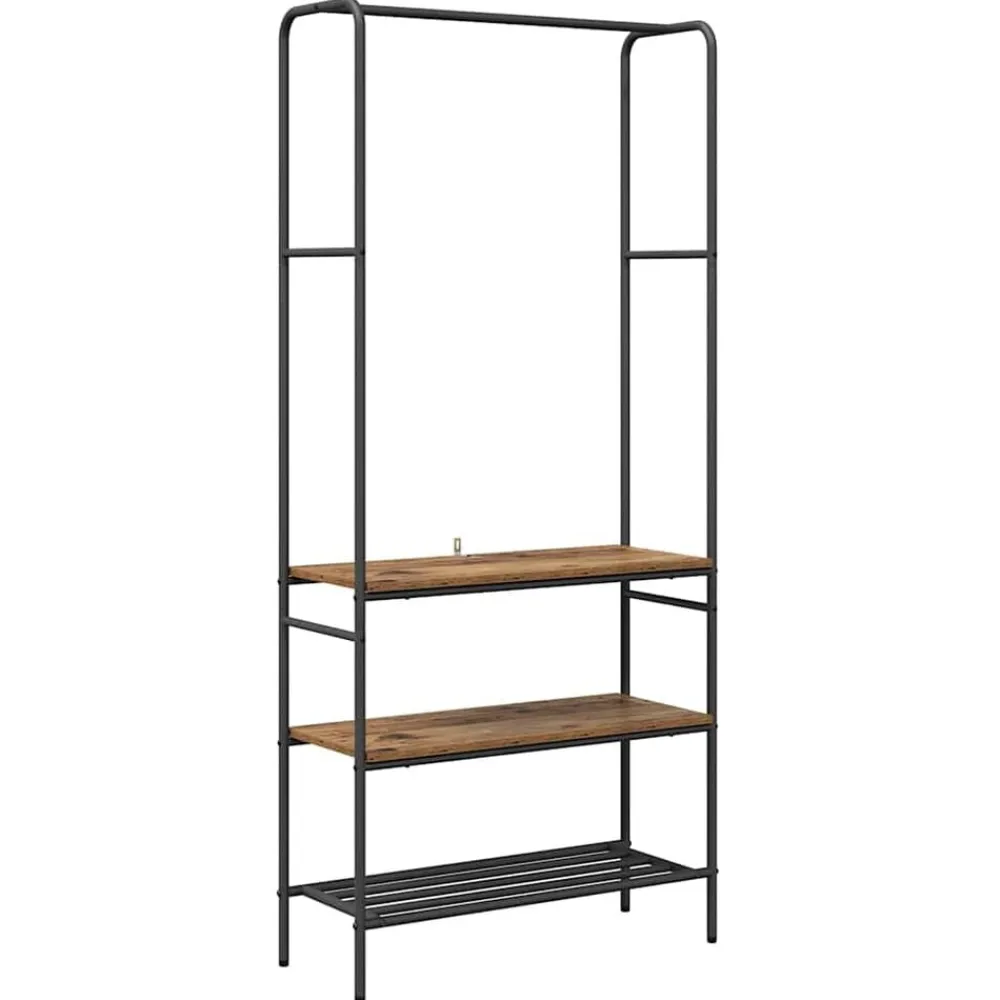 Huishoudelijke Benodigdheden*vidaXL Kledingrek met plank 77 x 30 x 171 cm Bewerkt hout Oud hout