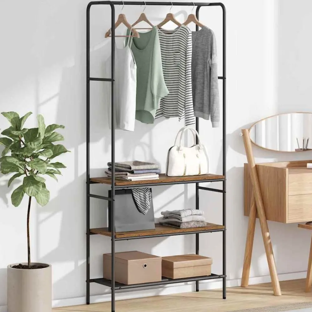 Huishoudelijke Benodigdheden*vidaXL Kledingrek met plank 77 x 30 x 171 cm Bewerkt hout Oud hout