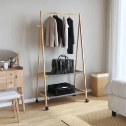 Kledingrek met schappen en wielen 96x45,5x155,5 cm bamboe>vidaXL