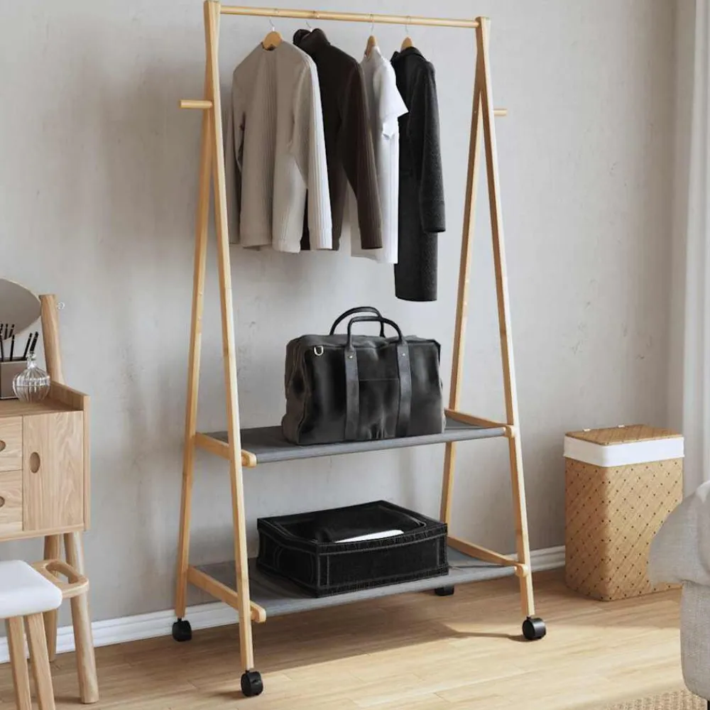 Kledingrek met schappen en wielen 96x45,5x155,5 cm bamboe>vidaXL