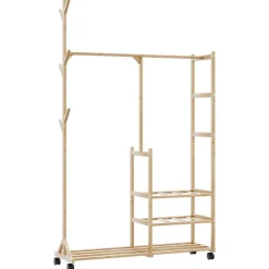 Huishoudelijke Benodigdheden*vidaXL Kledingrek met schappen en wielen 100x38x175,5 cm bamboe