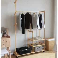 Huishoudelijke Benodigdheden*vidaXL Kledingrek met schappen en wielen 100x38x175,5 cm bamboe
