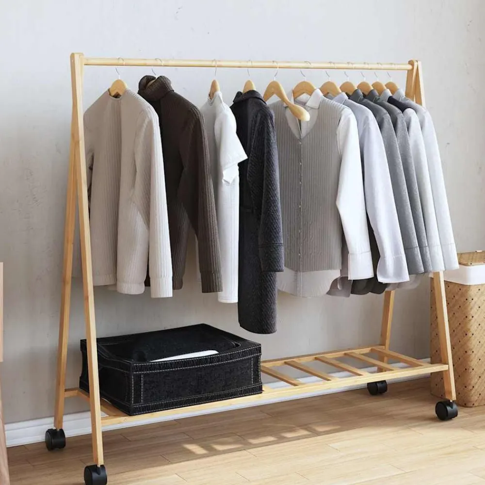 Kledingrek met schappen en wielen 106x34x106,5 cm bamboe>vidaXL Discount