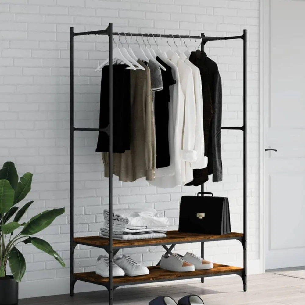 Kledingrek met schappen bewerkt hout kleurig>vidaXL Outlet