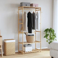 Huishoudelijke Benodigdheden*vidaXL Kledingrek met schappen 80x40x175 cm bamboe