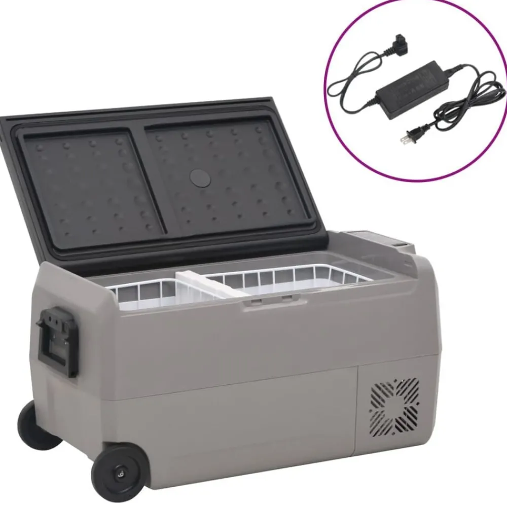 Koelbox met wielen en adapter 50 L PP en PE zwart en grijs>vidaXL