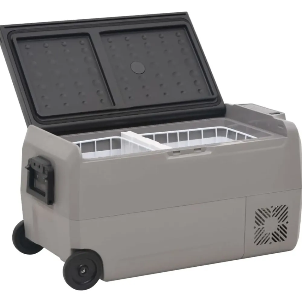 Koelbox met wielen en adapter 50 L PP en PE zwart en grijs>vidaXL