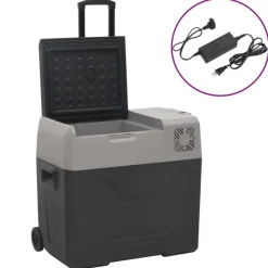 Keuken & Eetkamer*vidaXL Koelbox met wielen en adapter 50 L polypropeen zwart en grijs