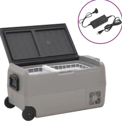 Koelbox met wielen en adapter 60 L PP en PE zwart en grijs>vidaXL