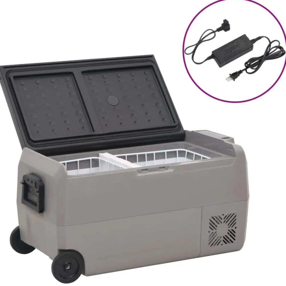 Koelbox met wielen en adapter 60 L PP en PE zwart en grijs>vidaXL