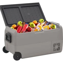 Koelbox met wielen en adapter 60 L PP en PE zwart en grijs>vidaXL
