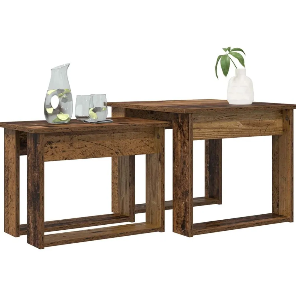 Tafels*vidaXL Koffietafel Set 2 pcs Oudhout Bewerkt hout Oud hout