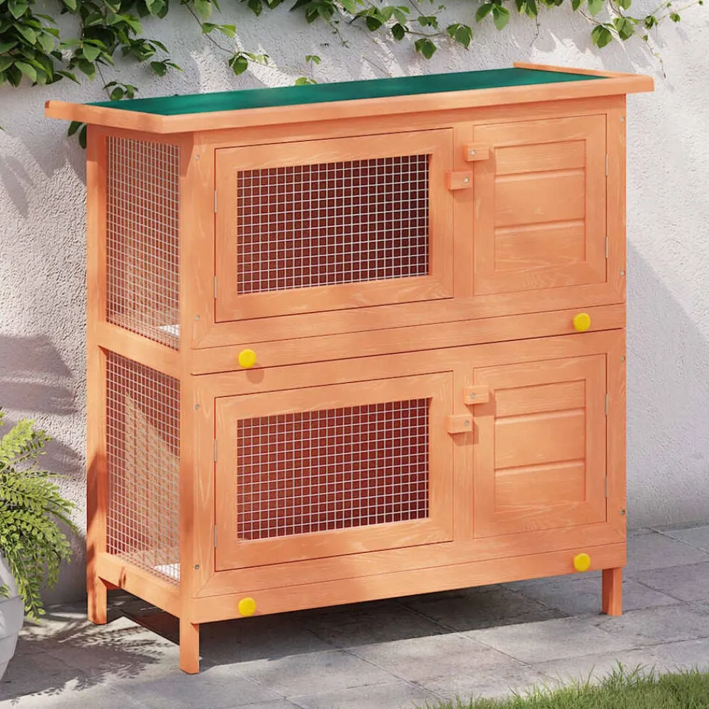 Konijnenhok voor buiten met 4 deuren hout>vidaXL Best