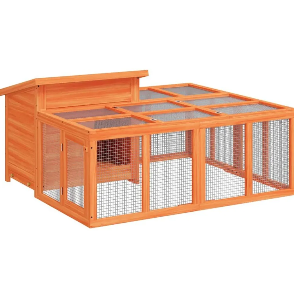 Huisdierbenodigdheden*vidaXL Konijnenhok 144x123x67,5 cm massief grenenhout Bruin