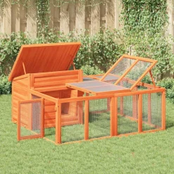 Huisdierbenodigdheden*vidaXL Konijnenhok 144x123x67,5 cm massief grenenhout Bruin