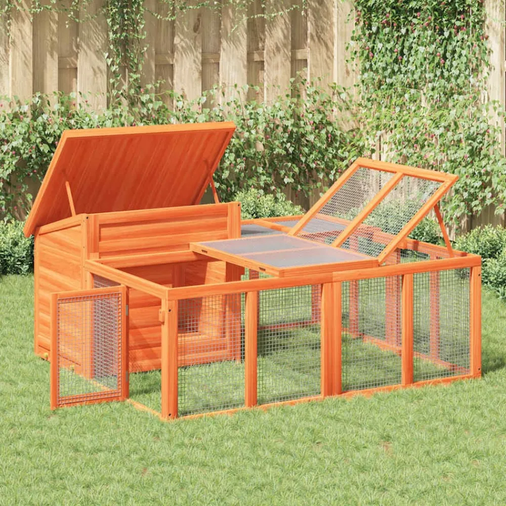 Huisdierbenodigdheden*vidaXL Konijnenhok 144x123x67,5 cm massief grenenhout Bruin