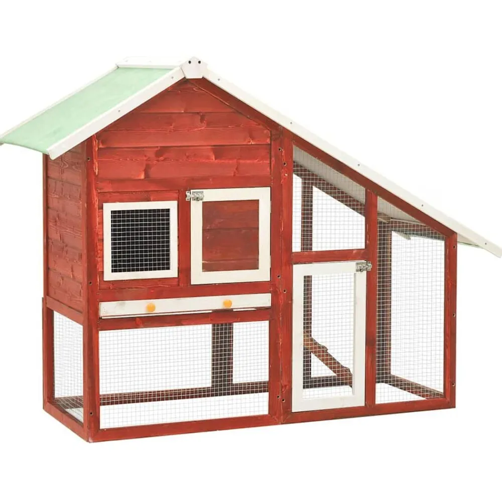 Huisdierbenodigdheden*vidaXL Konijnenhok 140x63x120 cm massief vurenhout Rood en wit