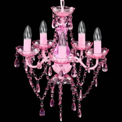 Kristallen licht met 5 gloeilampen rosa><noscript><img width=