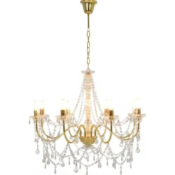 Verlichting*vidaXL Kroonluchter met kralen 8xE14 kleurig Goud