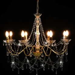Verlichting*vidaXL Kroonluchter met kralen 8xE14 kleurig Goud