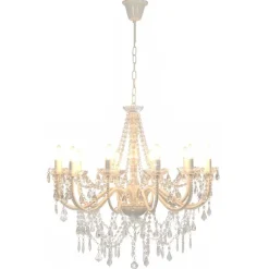 Verlichting*vidaXL Kroonluchter met kralen 12xE14 Wit