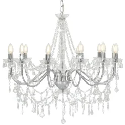 Verlichting*vidaXL Kroonluchter met kralen 12xE14 kleurig Zilver