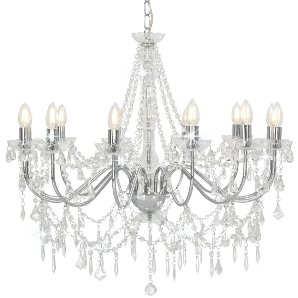 Verlichting*vidaXL Kroonluchter met kralen 12xE14 kleurig Zilver