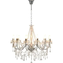 Verlichting*vidaXL Kroonluchter met kralen 12xE14 kleurig Zilver