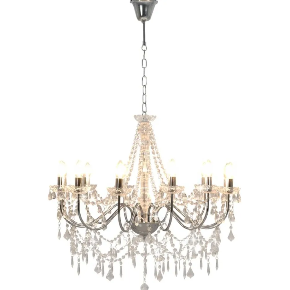 Verlichting*vidaXL Kroonluchter met kralen 12xE14 kleurig Zilver