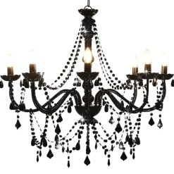 Verlichting*vidaXL Kroonluchter met kralen 8xE14 Zwart