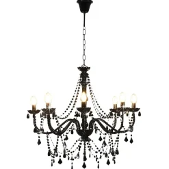 Verlichting*vidaXL Kroonluchter met kralen 8xE14 Zwart