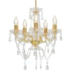 Verlichting*vidaXL Kroonluchter met kristallen kralen rond 5xE14 kleurig Goud
