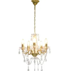 Verlichting*vidaXL Kroonluchter met kristallen kralen rond 5xE14 kleurig Goud