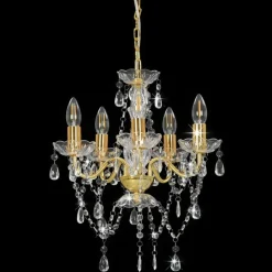 Verlichting*vidaXL Kroonluchter met kristallen kralen rond 5xE14 kleurig Goud