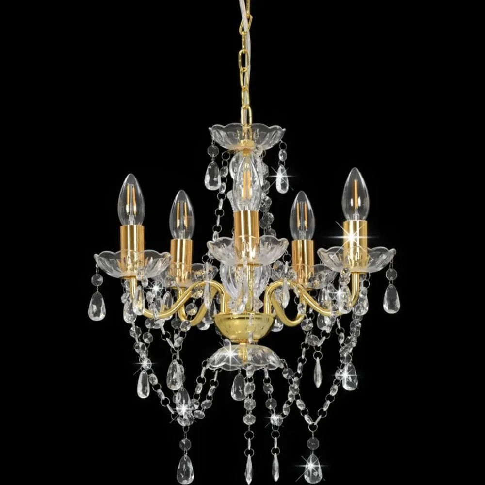Verlichting*vidaXL Kroonluchter met kristallen kralen rond 5xE14 kleurig Goud
