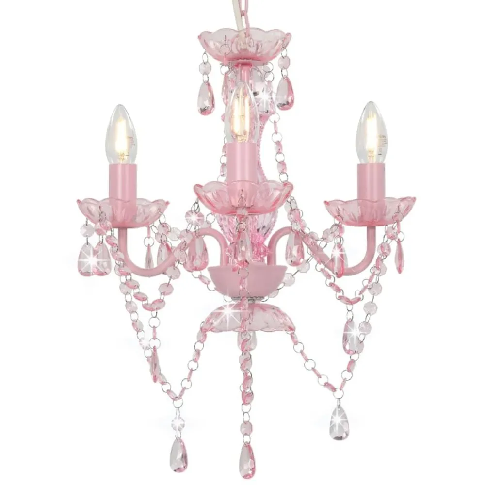 Verlichting*vidaXL Kroonluchter met kralen rond 3xE14 Roze