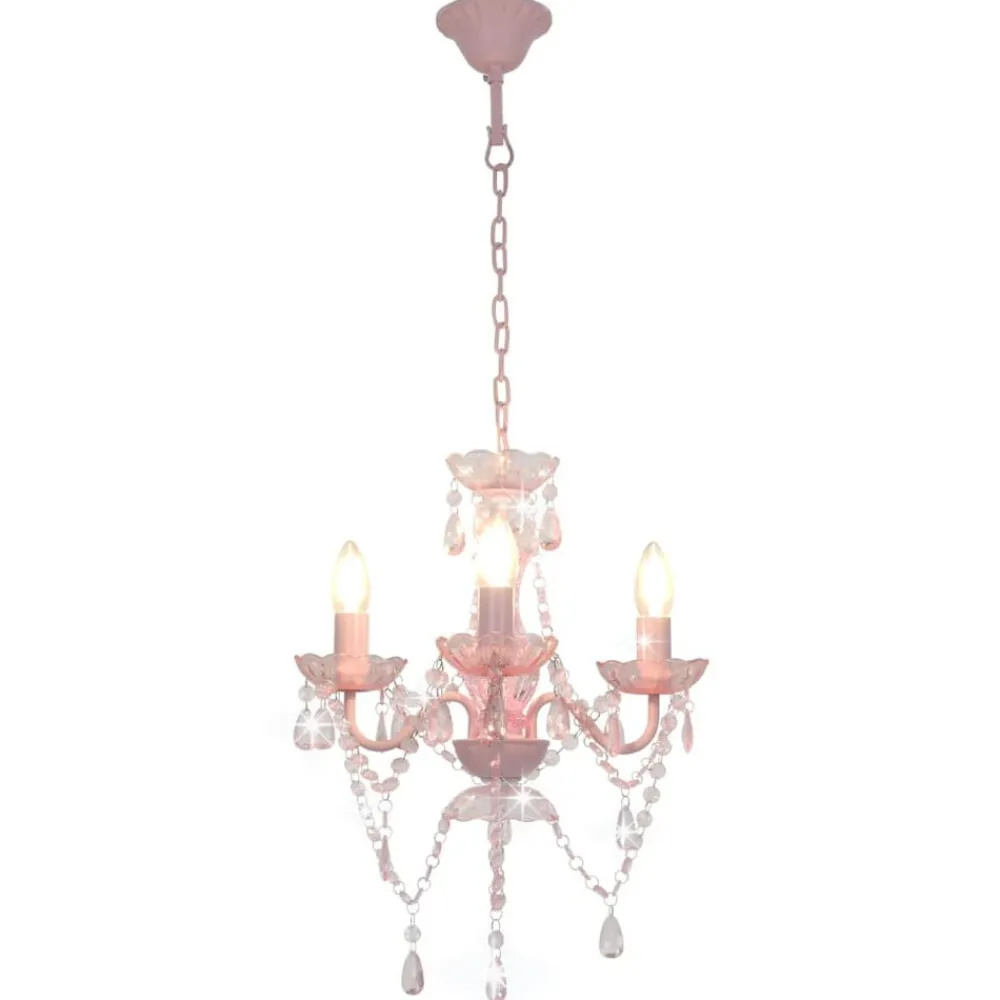 Verlichting*vidaXL Kroonluchter met kralen rond 3xE14 Roze
