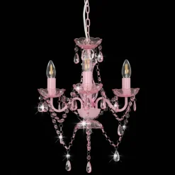 Verlichting*vidaXL Kroonluchter met kralen rond 3xE14 Roze
