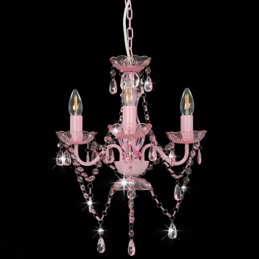 Verlichting*vidaXL Kroonluchter met kralen rond 3xE14 Roze
