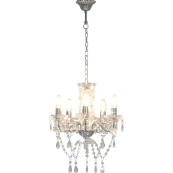 Verlichting*vidaXL Kroonluchter met kristallen kralen rond 5xE14 kleurig Zilver