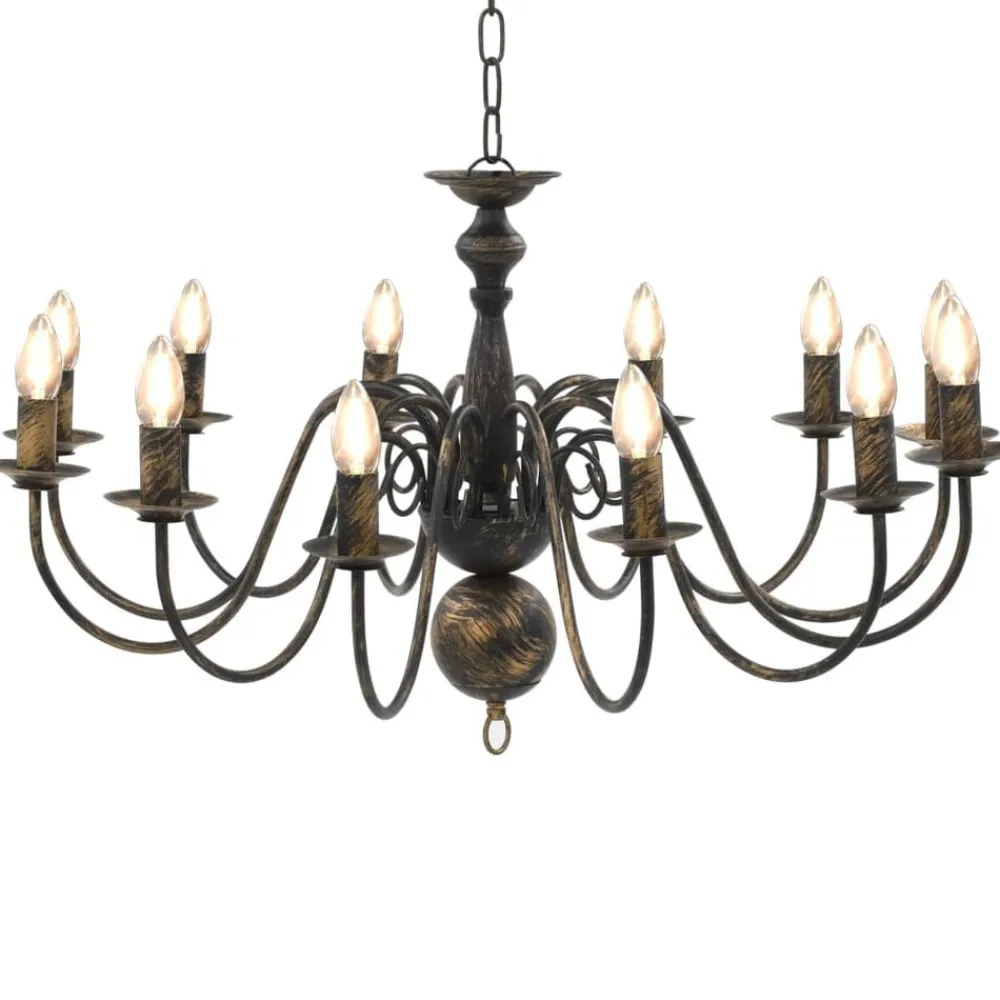 Verlichting*vidaXL Kroonluchter 12xE14 antiek Zwart
