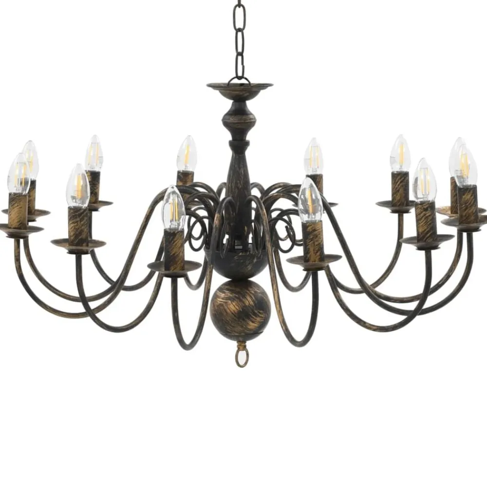 Verlichting*vidaXL Kroonluchter 12xE14 antiek Zwart