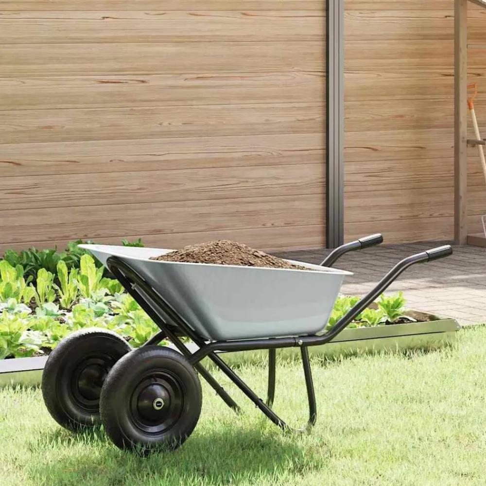 Tuin & Gazon*vidaXL Kruiwagen Zilver en Zwart 137 x 60 x 65,5 cm Staal