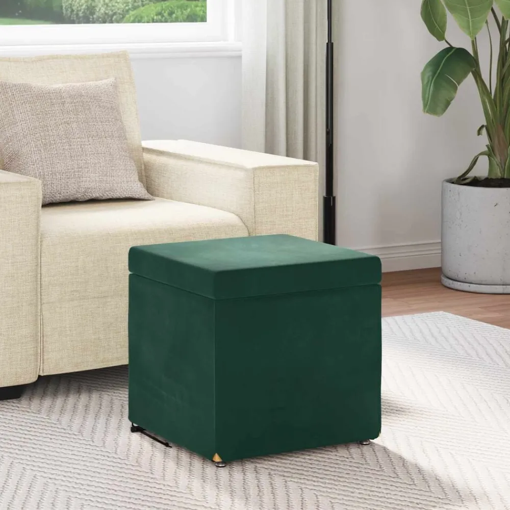 Stoelen*vidaXL Kruk 41 x 41 x 40 cm Velvet en Gefabriceerd Hout Donkergroen