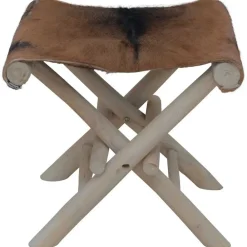 Stoelen*vidaXL Kruk inklapbaar geitenleer en massief teakhout