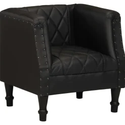 Stoelen*vidaXL Kuipstoel echt geitenleer Zwart