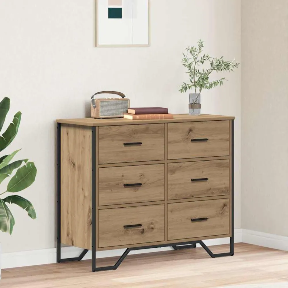 Kasten & Opbergmeubelen*vidaXL Ladekast met lade 2 pcs Artisan Eiken 91 x 35,5 x 74,5 cm artisanaal eikenkleurig